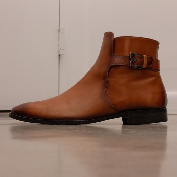 495$ Bruno Magli Angiolini Hand-burnished‎ calfskin Zip Boots